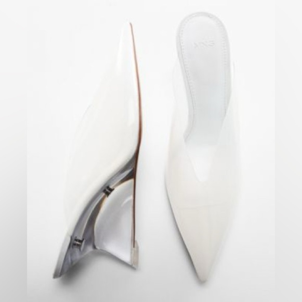 Mango Transparent Vinyl Pointy Toe Sculptural Wedge Shoes Size 39